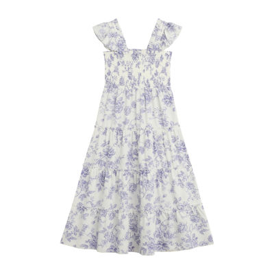 Byer California Big Girls Sleeveless Flutter Sleeve Floral Maxi Dress