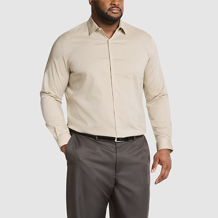 Van Heusen Comfort Performance Mens Big & Tall Classic Fit Stretch Fabric Wrinkle Free Long Sleeve Dress Shirt, 20 34-35, Beige