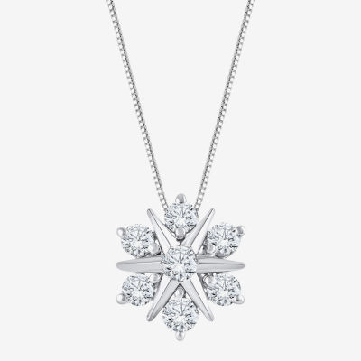 (G/Si2) Womens 1/2 CT. T.W. Lab Grown White Diamond 10K Gold Sunburst 18 Inch Pendant Necklace