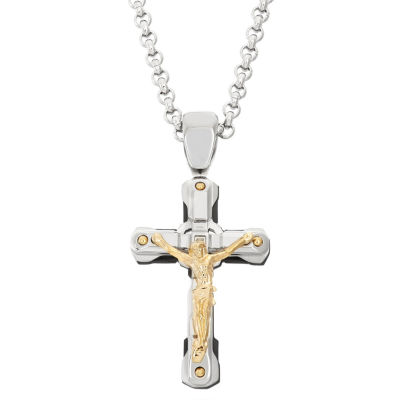 Crucifix Mens Diamond Accent Genuine White Diamond Stainless Steel Cross Pendant Necklace JCPenney