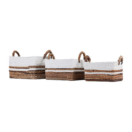 Baum Natural Wicker Rectangular Decorative Storage Baskets, One Size , White