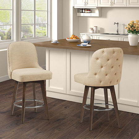 Madison Park Heyes Upholstered Tufted Swivel Counter Height Stool, One Size, White