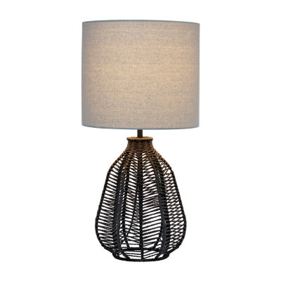 All the Rages 21" Vintage Rattan Wicker Style Paper Rope Bedside Paper Table Lamp