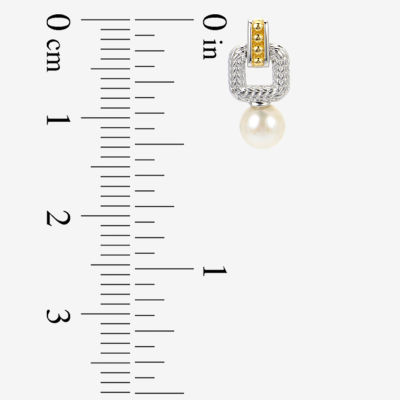 Womens White Cultured Freshwater Pearl 14K Two Tone Gold Over Silver Drop Earrings