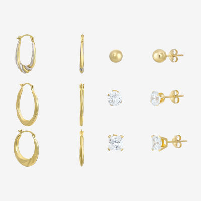 Women's Cubic Zirconia 14K Gold 6 Pair Earring Set