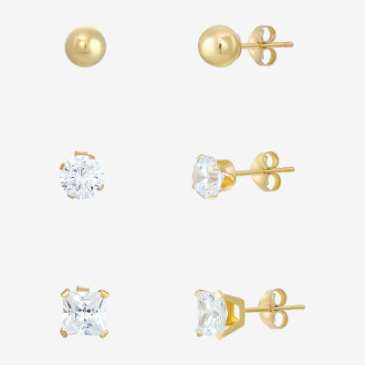 Women's Cubic Zirconia 14K Gold 6 Pair Earring Set