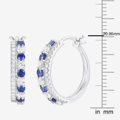 Lab Created Blue Sapphire Sterling Silver 20mm Hoop Earrings