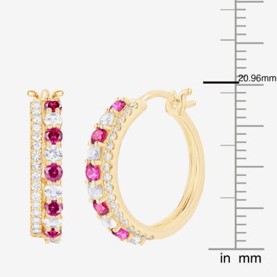 Lab Created Red Ruby 14K Gold Over Silver 20mm Hoop Earrings