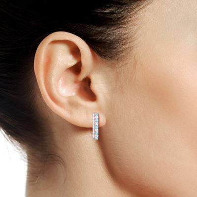 Genuine Blue Topaz Sterling Silver 20mm Hoop Earrings