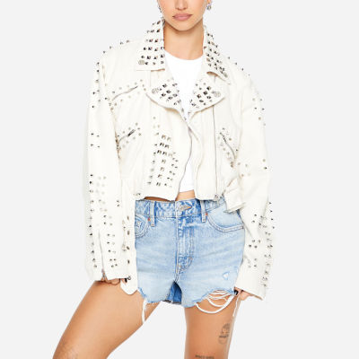 Forever 21 Studded Lightweight Denim Juniors Motorcycle Jacket