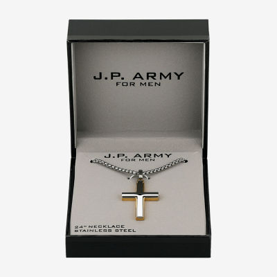 J.P. Army Stainless Steel 24 Inch Rolo Cross Pendant Necklace