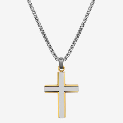 J.P. Army Stainless Steel 24 Inch Rolo Cross Pendant Necklace