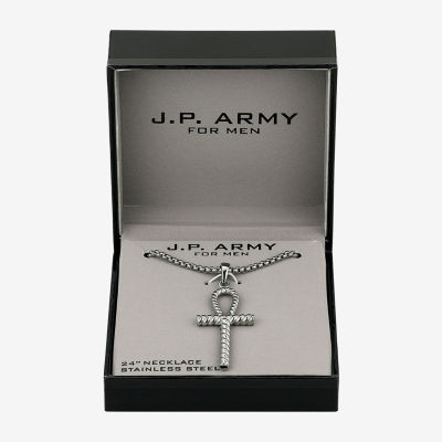 J.P. Army Ankh Stainless Steel 24 Inch Rolo Cross Pendant Necklace