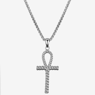 J.P. Army J.P. Army Ankh Stainless Steel 24 Inch Rolo Cross Pendant Necklace