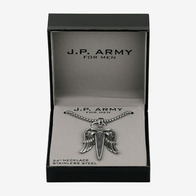 J.P. Army Sword Stainless Steel 24 Inch Rolo Wing Pendant Necklace