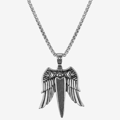 J.P. Army Sword Stainless Steel 24 Inch Rolo Wing Pendant Necklace