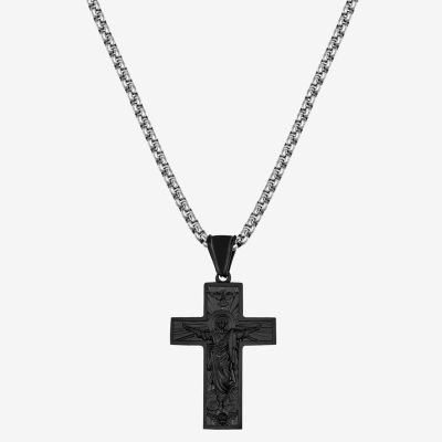 J.P. Army Black Stainless Steel 24 Inch Rolo Cross Pendant Necklace