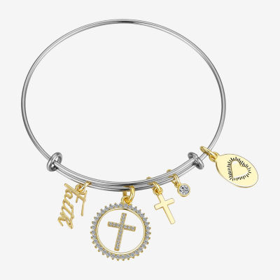 Footnotes Faith Womens Cubic Zirconia 14K Gold Over Brass Cross Bangle Bracelet