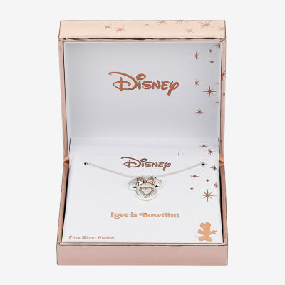 Disney Classics Love Cubic Zirconia 14k Rose Gold Over Brass Pure Silver Over Brass 16 Inch Cable Heart Minnie Mouse Pendant Necklace