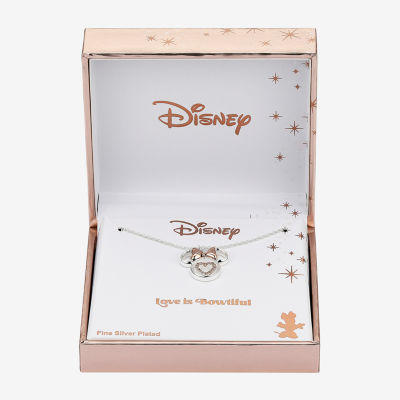 Disney Classics Love Womens Cubic Zirconia 14k Rose Gold Over Brass Pure Silver Over Brass Heart 16 Inch Pendant Necklace