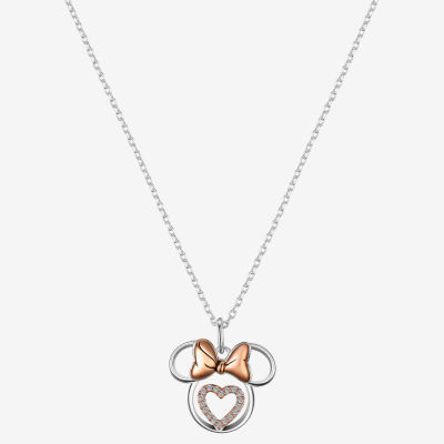 Disney Classics Love Cubic Zirconia 14k Rose Gold Over Brass Pure Silver Over Brass 16 Inch Cable Heart Minnie Mouse Pendant Necklace