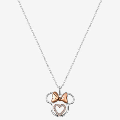 Disney Classics Love Womens Cubic Zirconia 14k Rose Gold Over Brass Pure Silver Over Brass Heart 16 Inch Pendant Necklace