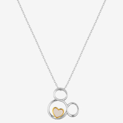 Disney Classics 14K Gold Over Brass Pure Silver Over Brass 16 Inch Cable Heart Mickey Mouse Pendant Necklace