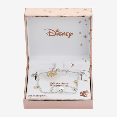 Disney Classics Cubic Zirconia 14K Gold Over Brass Pure Silver Over Brass 8 1/2 Inch Rolo Star Mickey Mouse Bolo Bracelet