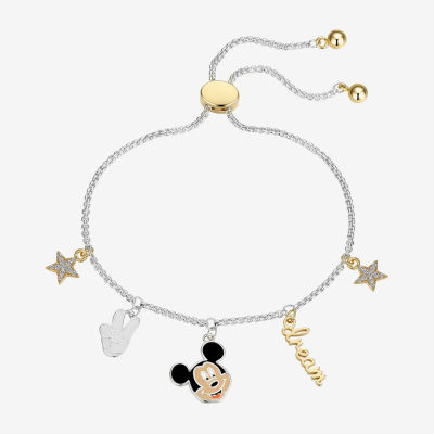 Disney Classics Dream Cubic Zirconia 14K Gold Over Brass Pure Silver Over Brass 8 1/2 Inch Rolo Star Mickey Mouse Bolo Bracelet