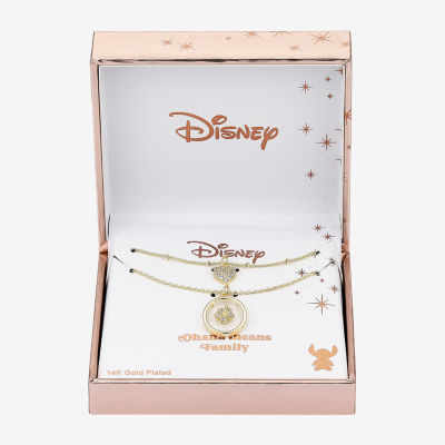 Disney Classics Ohana Womens 2-pc. Cubic Zirconia 14K Gold Over Brass Flower Heart Sunburst Lilo & Stitch Necklace Set