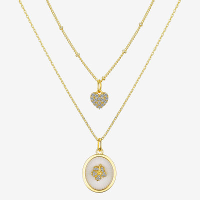 Disney Classics Ohana 2-pc. Cubic Zirconia 14K Gold Over Brass 16 Inch Cable Flower Heart Sunburst Lilo & Stitch Necklace Set