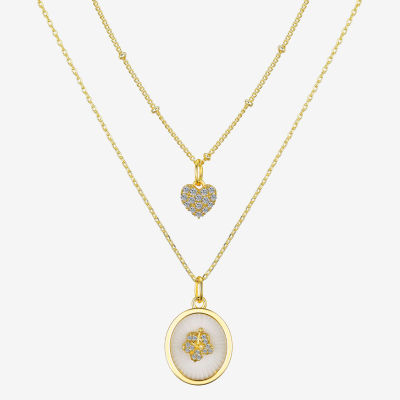 Disney Classics Ohana Womens 2-pc. Cubic Zirconia 14K Gold Over Brass Flower Heart Sunburst Lilo & Stitch Necklace Set