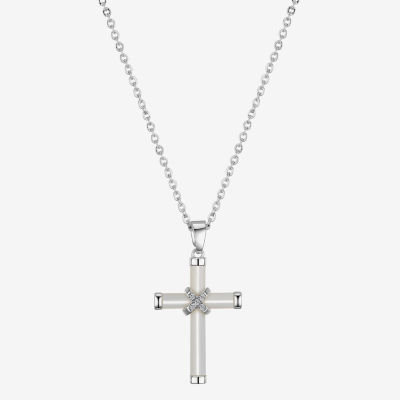 Gratitude & Grace Faith Mother Of Pearl Pure Silver Over Brass 16 Inch Cable Cross Pendant Necklace