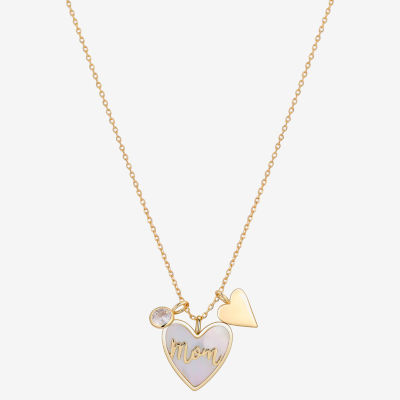 Gratitude & Grace Mom Mother Of Pearl 14K Gold Over Brass 16 Inch Cable Heart Pendant Necklace