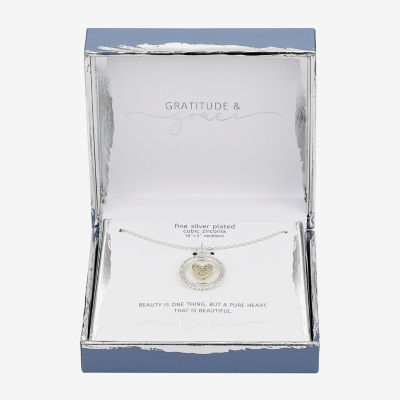 Gratitude & Grace Love Cubic Zirconia 14K Gold Over Brass Pure Silver Over Brass 16 Inch Cable Heart Pendant Necklace