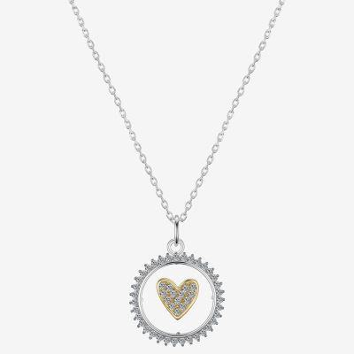 Gratitude & Grace Love Cubic Zirconia 14K Gold Over Brass Pure Silver Over Brass 16 Inch Cable Heart Pendant Necklace