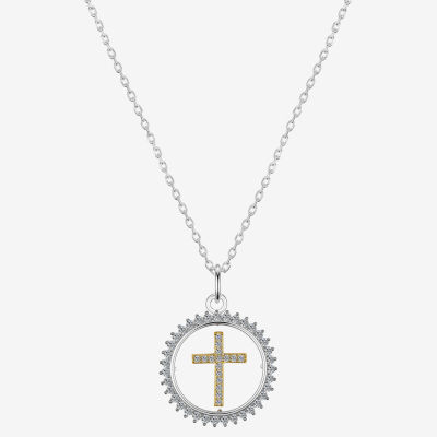 Gratitude & Grace Love Cubic Zirconia 14K Gold Over Brass Pure Silver Over Brass 16 Inch Cable Cross Pendant Necklace