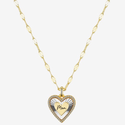 Gratitude & Grace Mom Cubic Zirconia 14K Gold Over Brass Pure Silver Over Brass 16 Inch Cable Heart Sunburst Pendant Necklace