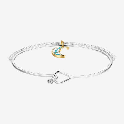 Gratitude & Grace Dream Blue Pressed Flowers 14K Gold Over Brass Pure Silver Over Brass Semisolid Moon Bangle Bracelet