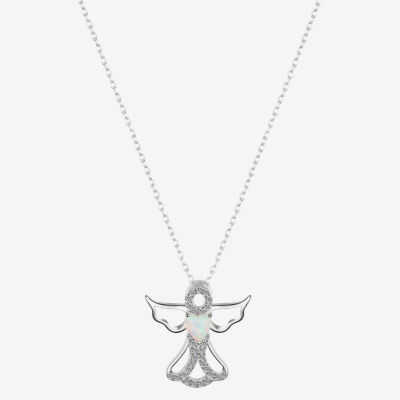 Footnotes Cubic Zirconia Sterling Silver 16 Inch Cable Angel Pendant Necklace