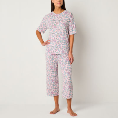 Jaclyn Womens 2-pc. Crew Neck Short Sleeve Capri Pajama Set