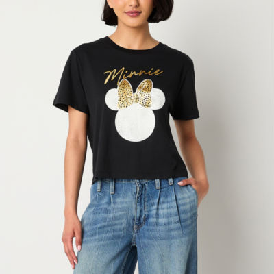 Juniors Womens Crew Neck Short Sleeve Minnie Mouse Graphic T-Shirt