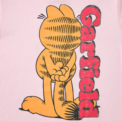 Juniors Oversized Womens Crew Neck Short Sleeve Garfield Graphic T-Shirt