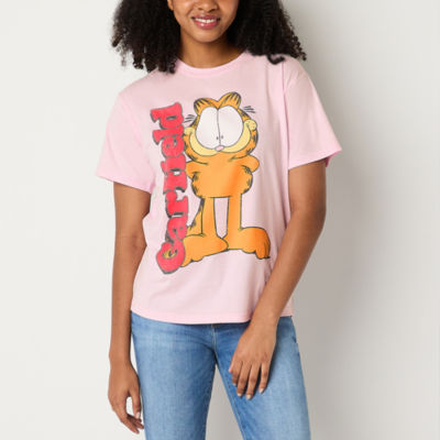 Juniors Oversized Womens Crew Neck Short Sleeve Garfield Graphic T-Shirt