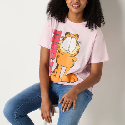 Juniors Oversized Womens Crew Neck Short Sleeve Garfield Graphic T-Shirt