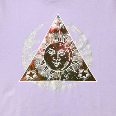 Juniors Celestial Sun Galaxy Cropped Tee Womens Crew Neck Short Sleeve Graphic T-Shirt