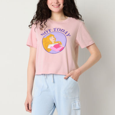 Juniors Womens Crew Neck Short Sleeve Sleeping Beauty Graphic T-Shirt