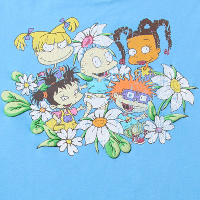 Juniors Puffed Flowers Cropped Tee Womens Crew Neck Short Sleeve Rugrats Graphic T-Shirt