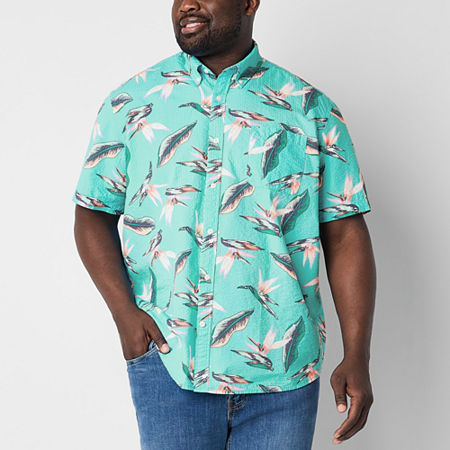 St. John's Bay Seersucker Big and Tall Mens Classic Fit Short Sleeve Floral Button-Down Shirt, 3x-large, Blue