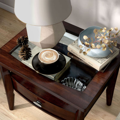 Blaire Glass Top Storage 1-Drawer End Table